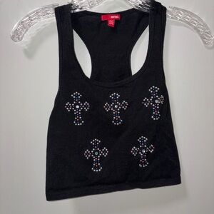 BONGO black embellished cross sequins‎ crop racerback tank juniors M